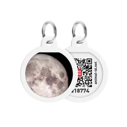 Адресник для собак і котів металевий WAUDOG Smart ID з QR паспортом, малюнок "Місяць", коло, Д 25 мм