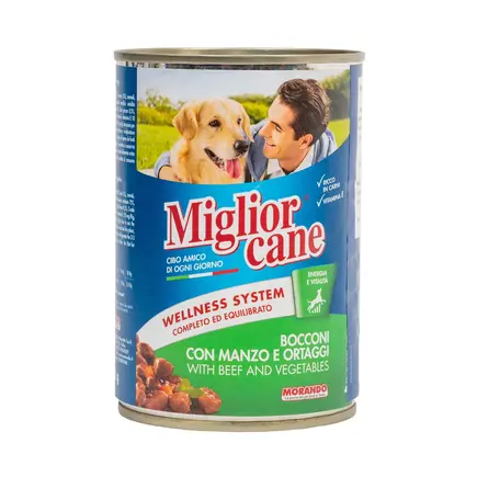 Вологий корм Migliorcane для собак, зі шматочками яловичини та овочами, 405 г