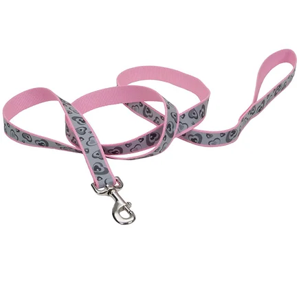 Coastal Lazer Brite Reflective Leash КОСТАЛ ЛАЗЕР БРАЙТ світловідбивний повідець для собак, 1.6смХ1.2м Серця рожевий