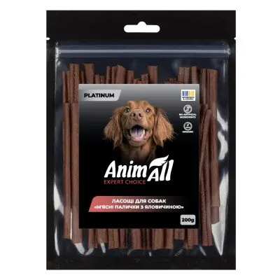 Ласощі для собак AnimAll Platinum М'ясні палички з яловичиною, 200 г