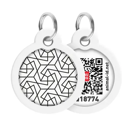 Адресник для собак і котів металевий WAUDOG Smart ID з QR паспортом, малюнок "Геометрія", коло, Д 30 мм