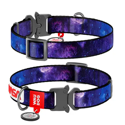 Нашийник для собак нейлоновий WAUDOG Nylon з QR паспортом, малюнок "NASA21", металева пряжка-фастекс, S, Ш 20 мм, Д 28-40 см