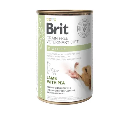 Вологий корм Brit GF VetDiet Diabetes для собак, із цукровим діабетом, з ягням та горошком, 400 г