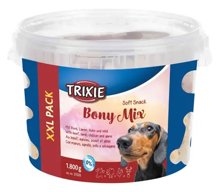 Ласощі Trixie Soft Snack Bony Mix для собак, відро пластикове, 1800 г