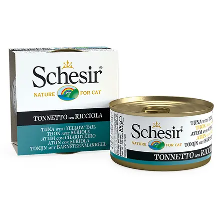 Schesir Tuna with Yellow Tail ШЕЗІР ТУНЕЦЬ З ЖОВТОХВОСТОМ в желе натуральні консерви для котів, вологий корм, банка 85г 0,085 кг