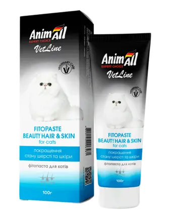Фітопаста AnimAll VetLine Beauty Hair&Skin для поліпшення якості шерсті у котів, 100 г