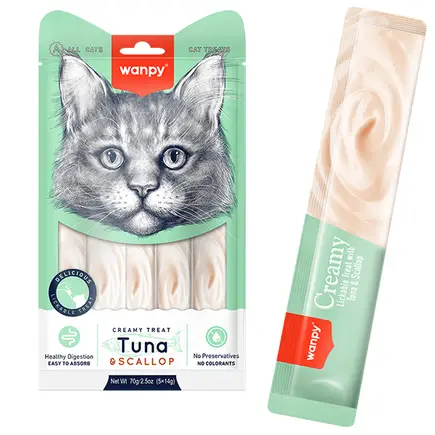 Wanpy Creamy Lickable Treats Tuna & Scallop ВАНПІ ТУНЕЦЬ З МОРСЬКИМ ГРЕБІНЦЕМ рідкі ласощі для котів 0,07 кг