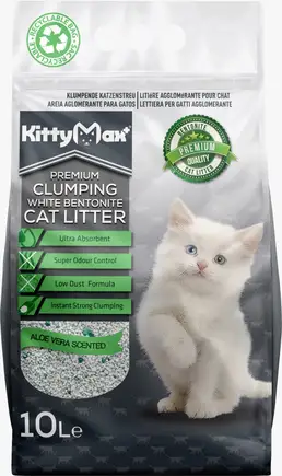 Бентонітовий наповнювач Kitty Max для котячого туалету, з ароматом алое вера, білий, 10 л