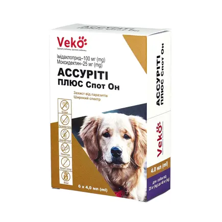 VEKO Ассуріті Плюс Спот Он для собак 25-40 кг (6 х 4,0 мл; пак)