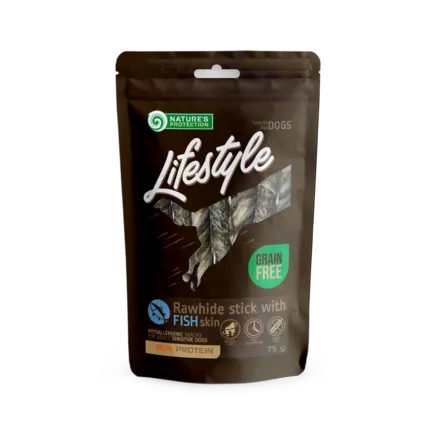 Ласощі для собак, палички з сиром'ятної риб'ячої шкіри, Nature's Protection Lifestyle Snack For Dogs Rawhide Sticks With Fish Skin 75г