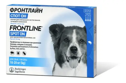 Краплі Boehringer Ingelheim Фронтлайн Спот Он від бліх і кліщів для собак, M, 10-20 кг, ціна за 1 піпетку