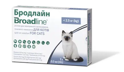 Краплі Boehringer Ingelheim Broadline Спот-он проти паразитів для котів, S, до 2.5 кг, ціна за 1 аплікатор