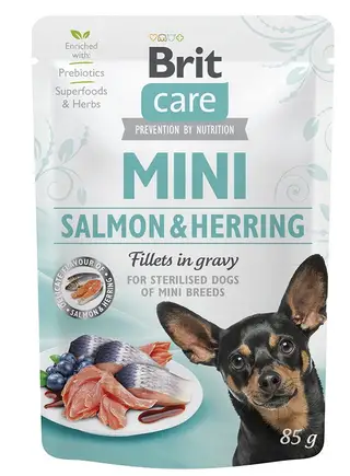 Вологий корм Brit Care Mini для собак, з філе лосося та оселедця в соусі, 85 г