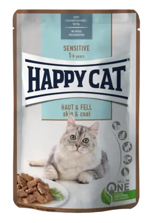 Вологий корм Happy Cat Sensitive Haut & Fell у вигляді шматочків в cоусі для котів з підвищеною чутливістю шкіри та шерсті