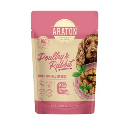 ARATON Adult with Poultry and Rabbit Вологий корм для дорослих собак з м'ясом птиці і кроликом, 85 г
