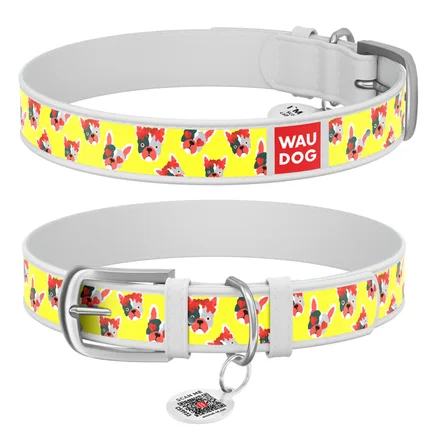 Нашийник WAUDOG Design з малюнком "Француз", преміум шкіра, металева пряжка (ширина 12 мм, довжина 19-25 см) білий