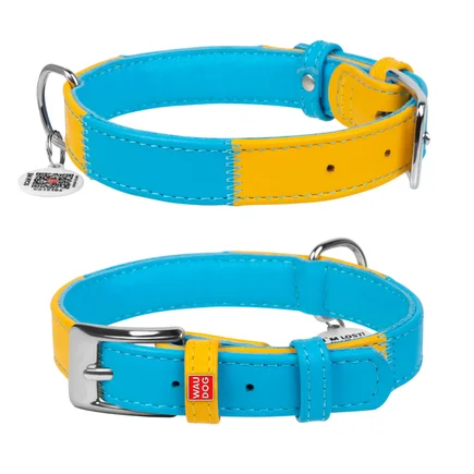 Нашийник для собак шкіряний WAUDOG Glamour з QR паспортом, "Colors of freedom", XL, Ш 35 мм, Дов 46-60 см