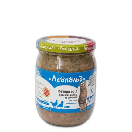 Консерва Леопольд делікатес для котів з птахом, рибою і овочами, 500 г