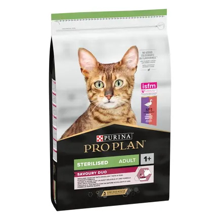 Сухий корм PRO PLAN Sterilised Adult 1+ Savoury Duo для дорослих котів після стерилізації з качкою та печінкою 10 кг