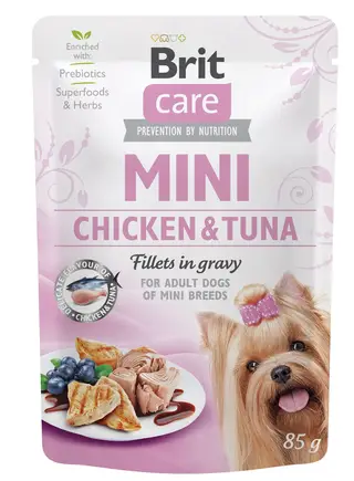 Вологий корм Brit Care Mini для собак, з філе курки та тунця в соусі, 85 г