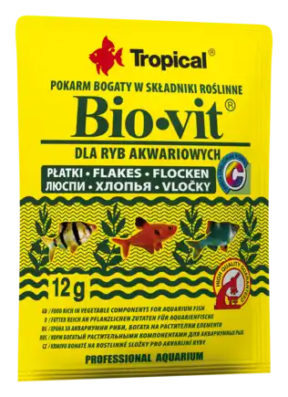 Сухий корм Tropical Bio-Vit для травоїдних акваріумних риб, 12 г (пластівці)