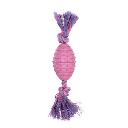 Іграшка для собак MISOKO&CO М'яч для регбі з мотузкою, pink, 24x8 cm
