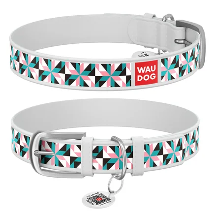 Нашийник WAUDOG Design з малюнком "Снігові квіти", преміум шкіра, металева пряжка (ширина 12 мм, довжина 19-25 см) білий