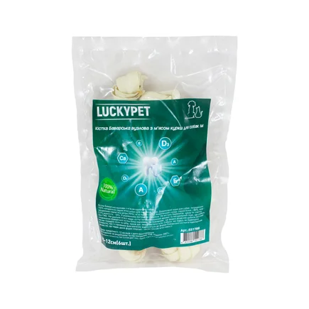 Кістка Баварська вузлова №2 M + м'ясо курки, 10-12 см, 6шт/уп, Lucky Pet