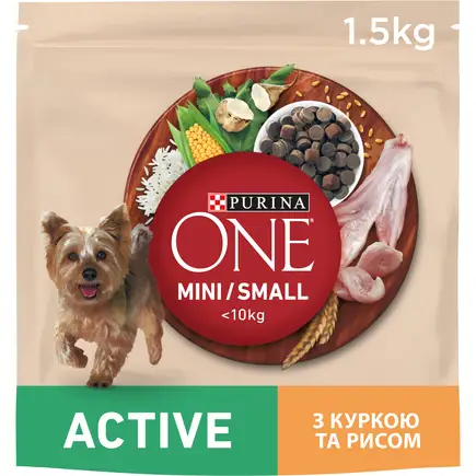 Сухий корм PURINA ONE Mini/Small Active для дорослих собак дрібних порід з підвищеною активністю з куркою та рисом 1,5 кг