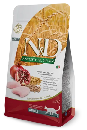 Низькозерновий сухий корм Farmina LOW GRAIN для дорослих кішок (курка/гранат), 5 кг