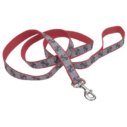 Coastal Lazer Brite Reflective Leash КОСТАЛ ЛАЗЕР БРАЙТ світловідбивний повідець для собак, 1.6смХ1.2м Червоний з кісточками