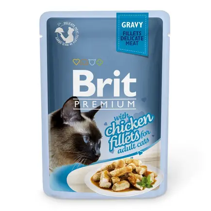 Вологий корм Brit Premium Cat Pouch для котів, філе курки в соусі, 85 г