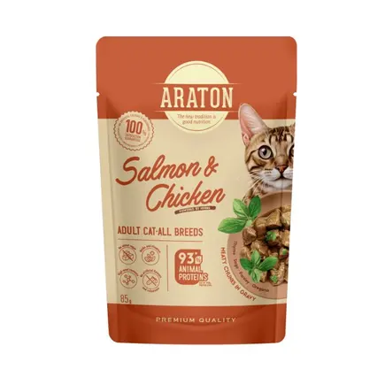 ARATON Adult with Salmon and Chicken Вологий корм для дорослих котів з лососем і куркою, 85 г