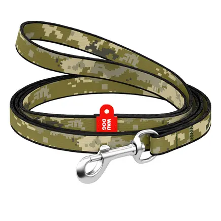 Повідець для котів та дрібних порід собак нейлоновий WAUDOG Nylon, малюнок "Мілітарі", XS, Ш 10 мм, Дов 122 см