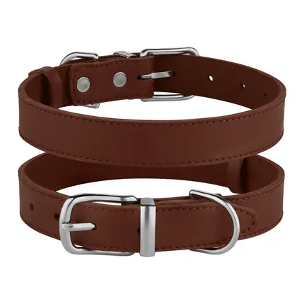 Нашийник для Собак Шкіряний BronzeDog Classic з Хромованою Фурнітурою Коричневий 2XS