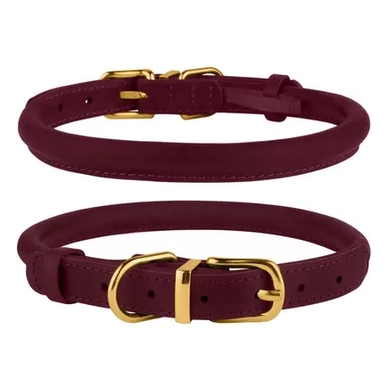 Нашийник для собак круглий шкіряний BronzeDog Crazy Бордовий 2XL