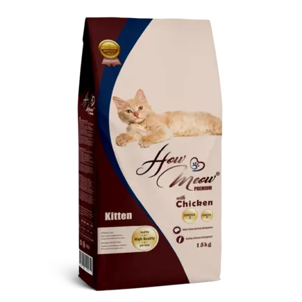 Повнораціонний корм для кошенят How Meow Adult Kitten з куркою 15кг