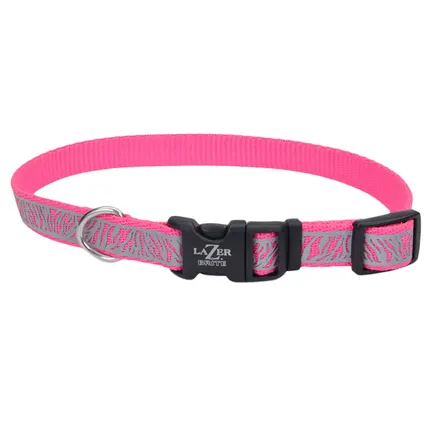 Coastal Lazer Brite Reflective Collar КОСТАЛ ЛАЗЕР БРАЙТ світловідбивний нашийник для собак, 1.6х30-46см Рожева зебра