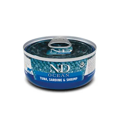 Вологий корм Farmina N&D Grain Free OCEAN TUNA, SARDINE & SHRIMP для котів, беззерновий, тунець, сардина, креветка 70 г