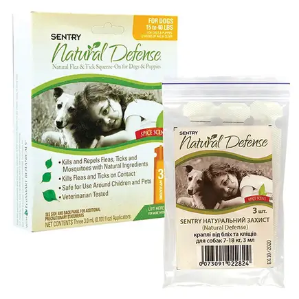 Sentry Natural Defense СЕНТРІ НАТУРАЛЬНИЙ ЗАХИСТ краплі від комарів, бліх, кліщів для собак вагою 7-18 кг 7-18 кг, 3 мл, 3шт/пак (ціна за піпетку)