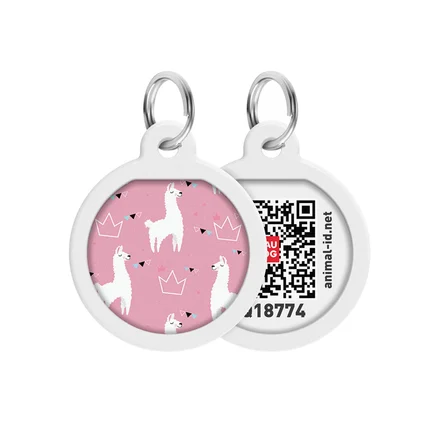 Адресник для собак та котів металічний WAUDOG Smart ID з QR паспортом, малюнок "Лами", круг, Д 25 мм
