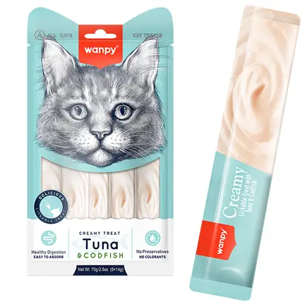 Wanpy Creamy Lickable Treats Tuna & Codfish ВАНПІ ТУНЕЦЬ З ТРІСКОЮ рідкі ласощі для котів 0,07 кг