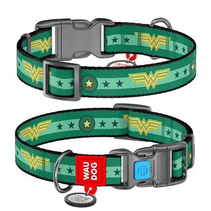 Нашийник для собак нейлоновий WAUDOG Nylon з QR паспортом, малюнок "Чудо-жінка 2", пластиковий фастекс, Ш 25 мм, Дов 35-58 см