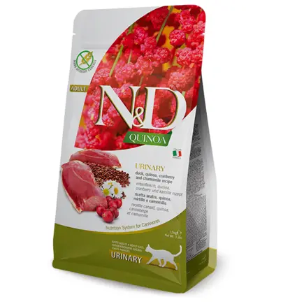 Сухий корм Farmina N&D Quinoa Urinary, Duck & Cranberry ADULT для котів, профілактика сечокам'яної хвороби, качка, кіноа, журавлина та ромашка, 300 г