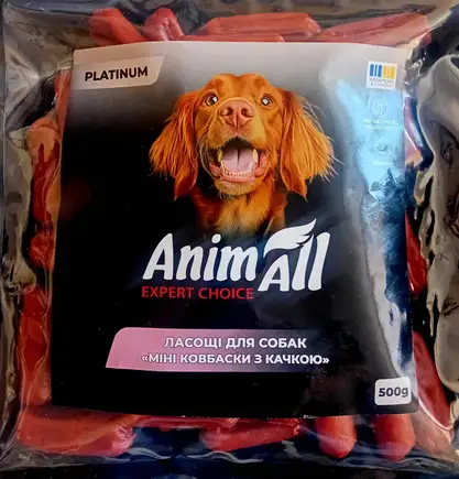 Ласощі для собак AnimAll Platinum Міні ковбаски з качкою 500 г