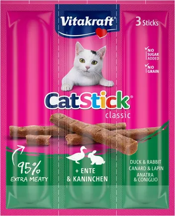 М'ясні палички Vitakraft для котів, качка та кролик, 3 шт