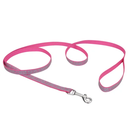 Coastal Lazer Brite Reflective Leash КОСТАЛ ЛАЗЕР БРАЙТ світловідбивний повідець для собак, 1.6смХ1.2м Рожева зебра