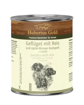 Hubertus Gold Geflügel & Reis. Консерви для собак. Птиця та рис з яблуком і грушею, 800 г