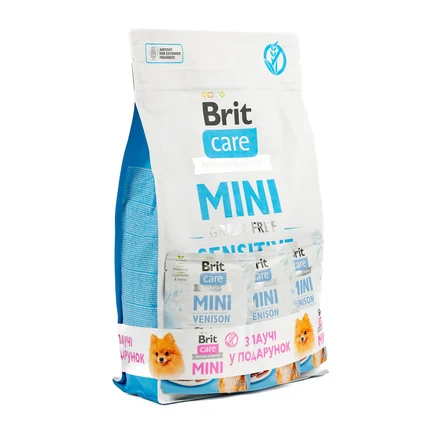 НАБІР Корм сухий Brit Care Mini GF Sensitive д/собак малих порід з чутливим травленням оленина 2 кг + 3 паучи 85 г