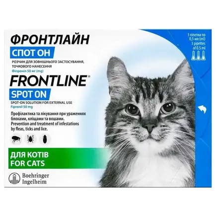 Краплі Boehringer Ingelheim Фронтлайн Спот Он від бліх і кліщів для котів, ціна за 1 піпетку